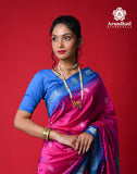 Handwoven Silk Bomkai Saree – Magenta with Blue Border | Odisha Extra‑Weft | 100% Pure Silk