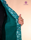 Cotton Bundi Jacket – Teal Ikat Motifs | 100% Cotton | Mandarin Collar
