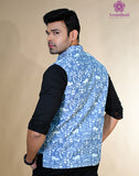 Cotton Bundi Jacket – Blue Odisha Ikat | 100% Cotton | Mandarin Collar