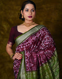 Handwoven Bandha Silk Saree — Magenta with Green Contrast, 100% Pure Silk