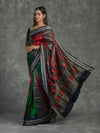 Red & Green Mulberry Silk Odisha Bomkai Patli Saree - Fabric texture and drape