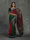Red & Green Mulberry Silk Odisha Bomkai Patli Saree - Pallu and anchal detail