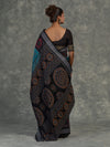Turquoise Blue Sambalpuri Cotton Ikat Saree - Fabric texture and drape