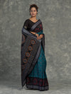 Turquoise Blue Sambalpuri Cotton Ikat Saree - Pallu and anchal detail