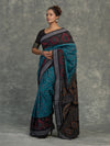 Turquoise Blue Sambalpuri Cotton Ikat Saree - Border and weave close-up