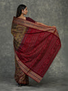 Mustard & Olive Sambalpuri Cotton Ikat Saree - Border and weave close-up