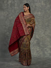 Mustard & Olive Sambalpuri Cotton Ikat Saree - Pallu and anchal detail