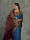 Deep Blue Sambalpuri Cotton Ikat Saree - Border and weave close-up