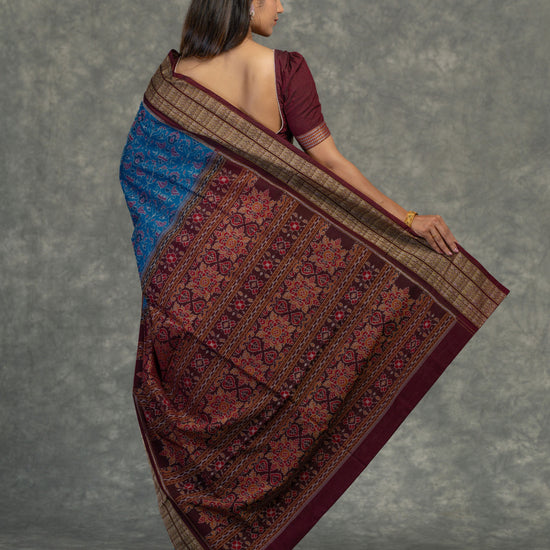 Deep Blue Sambalpuri Cotton Ikat Saree - Handloom detail shot