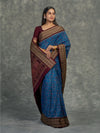 Deep Blue Sambalpuri Cotton Ikat Saree - Fabric texture and drape