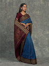 Deep Blue Sambalpuri Cotton Ikat Saree - Pallu and anchal detail