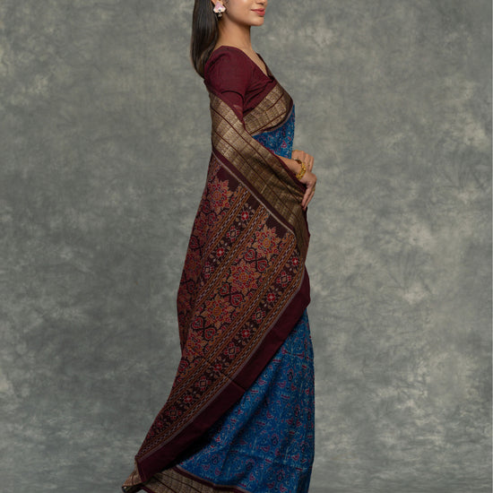 Deep Blue Sambalpuri Cotton Ikat Saree - Body motifs and craftsmanship