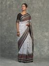 White Sachipar Sambalpuri Mulberry Ikat Saree - Border and weave close-up
