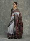 White Sachipar Sambalpuri Mulberry Ikat Saree - Pallu and anchal detail