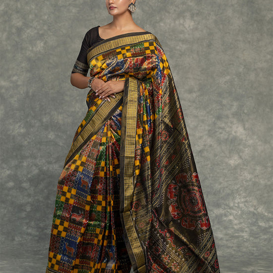 Multicoloured Utkala Laxmi Sonepur Tissue Silk Saree - Border and weave close-up