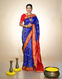 Tissue Bandha Silk Saree – Royal Blue with Red Border | Odisha Ikat | 100% Tissue Silk
