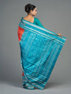 Saffron & Turquoise Sonepuri Mulberry Silk Ikat Saree - Body motifs and craftsmanship
