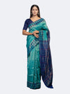 Turquoise Extra Weft Cotton Tissue Ikat Saree - Full drape view