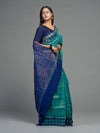 Turquoise Extra Weft Cotton Tissue Ikat Saree - Fabric texture and drape