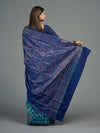 Turquoise Extra Weft Cotton Tissue Ikat Saree - Border and weave close-up