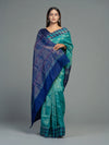 Turquoise Extra Weft Cotton Tissue Ikat Saree - Pallu and anchal detail