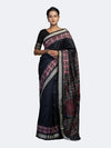 Black Pure Mulberry Silk Double Ikat Saree - Full drape view