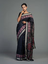 Black Pure Mulberry Silk Double Ikat Saree - Pallu and anchal detail