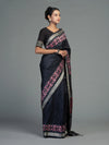 Black Pure Mulberry Silk Double Ikat Saree - Border and weave close-up