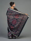 Black Pure Mulberry Silk Double Ikat Saree - Fabric texture and drape