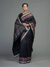 Black Pure Mulberry Silk Double Ikat Saree - Body motifs and craftsmanship