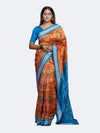 Orange & Blue Mulberry Silk Ikat Saree with Dancer Motifs - Full drape view
