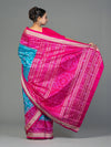 Magenta & Turquoise Mulberry Silk Single Ikat Saree - Border and weave close-up