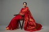 Red & Gold Handwoven Full Tissue Silk Royal Saree - Fabric texture and drape