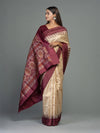 Beige & Coffee Pure Mulberry Silk Bomkai Saree - Fabric texture and drape