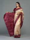 Beige & Coffee Pure Mulberry Silk Bomkai Saree - Handloom detail shot