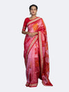 Pink, Coral, Red & Orange Mulberry Silk Bomkai Saree - Full drape view