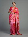 Pink, Coral, Red & Orange Mulberry Silk Bomkai Saree - Fabric texture and drape