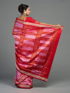 Pink, Coral, Red & Orange Mulberry Silk Bomkai Saree - Border and weave close-up