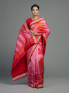Pink, Coral, Red & Orange Mulberry Silk Bomkai Saree - Pallu and anchal detail