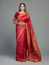 Deep Red & Gold Half Tissue Silk Single Ikat Saree - Fabric texture and drape