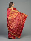 Deep Red & Gold Half Tissue Silk Single Ikat Saree - Pallu and anchal detail