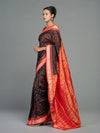 Black & Rust Pure Mulberry Silk Single Ikat Saree - Fabric texture and drape