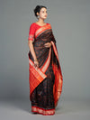 Black & Rust Pure Mulberry Silk Single Ikat Saree - Border and weave close-up