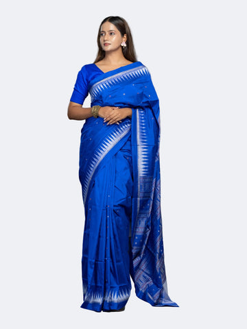 Exclusive Blue Pure Mulberry Silk Bomkai Saree - Full drape view