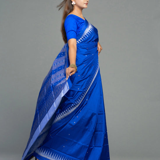 Exclusive Blue Pure Mulberry Silk Bomkai Saree - Body motifs and craftsmanship