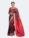 Crimson Red & Maroon Mulberry Silk Single Ikat Saree - Full drape view