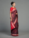 Crimson Red & Maroon Mulberry Silk Single Ikat Saree - Fabric texture and drape