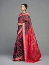 Crimson Red & Maroon Mulberry Silk Single Ikat Saree - Handloom detail shot