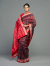 Crimson Red & Maroon Mulberry Silk Single Ikat Saree - Pallu and anchal detail