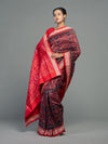 Crimson Red & Maroon Mulberry Silk Single Ikat Saree - Border and weave close-up